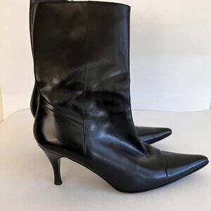 Black Leather Boots - Mid Calf Black High Heel Boots
